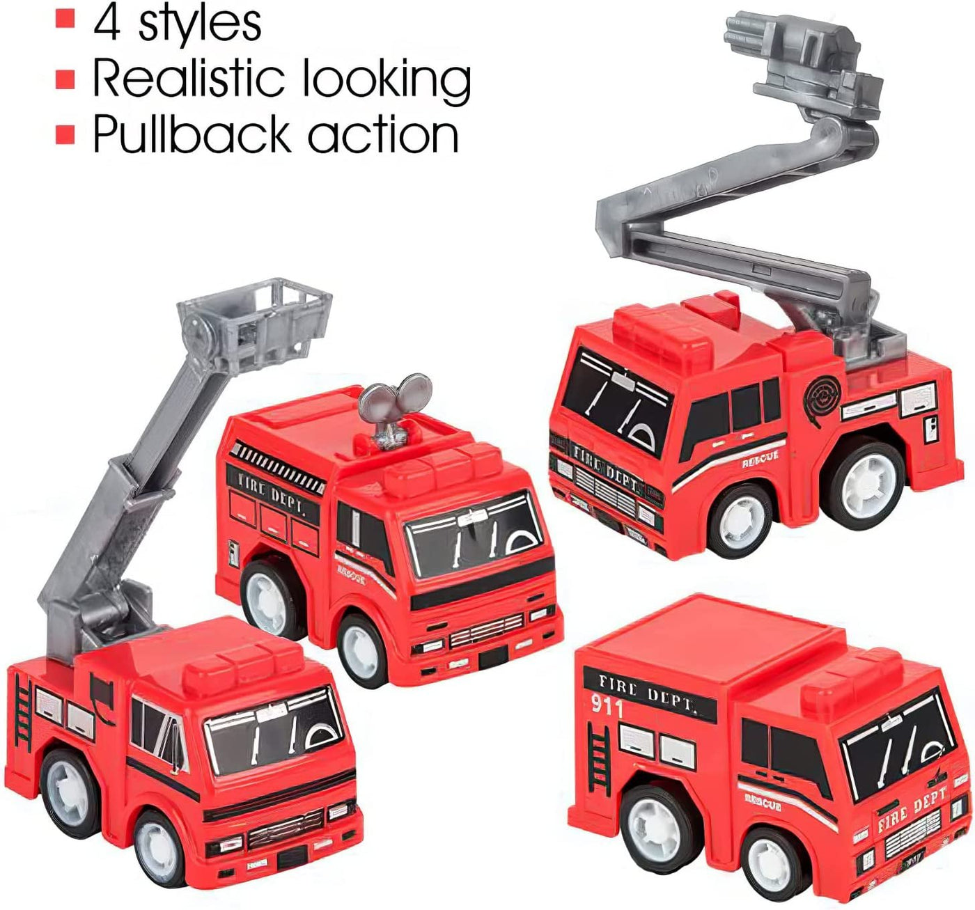 Mini Pullback Fire Engine Toy Trucks, Bulk Pack of 24, Firefighter Birthday Party Supplies and Favors, Firetruck and Fireman Favors and Goodie Treat Bag Fillers for Kids Ages 3+