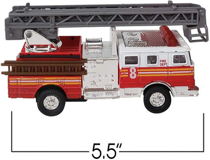 ArtCreativity 5.5 Inch Fire Trucks - Set of 2 - Pull Back Firetruck Toy Cars for Boys and Girls - Includes Metal Ladder Truck and Fire Engine - Best Birthday Gift for Kids, Toddlers