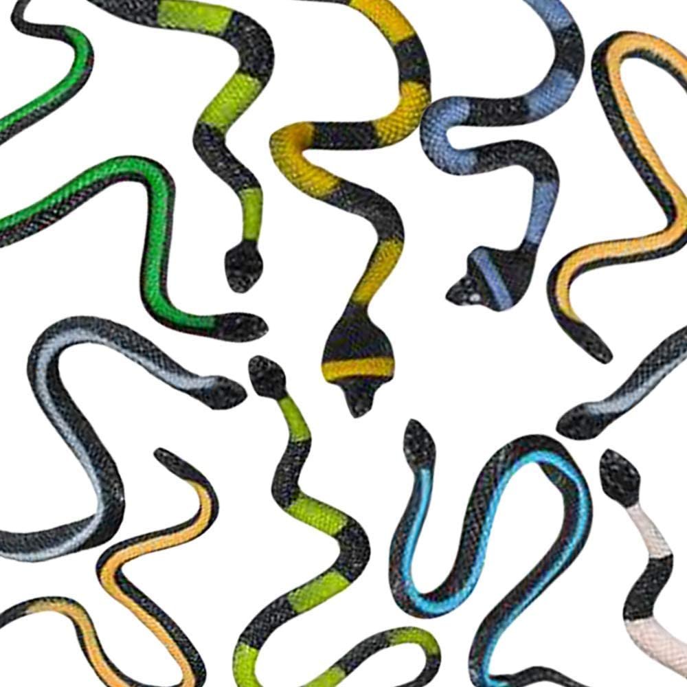 Vinyl Stretch Toy Snakes, Pack of 12, Stress Relief Fidget Sensory Toys for Kids, Real Look Scales, Reptile Birthday Party Favors, Fake Prank Prop, Goodie Bag Fillers for Boys and Girls