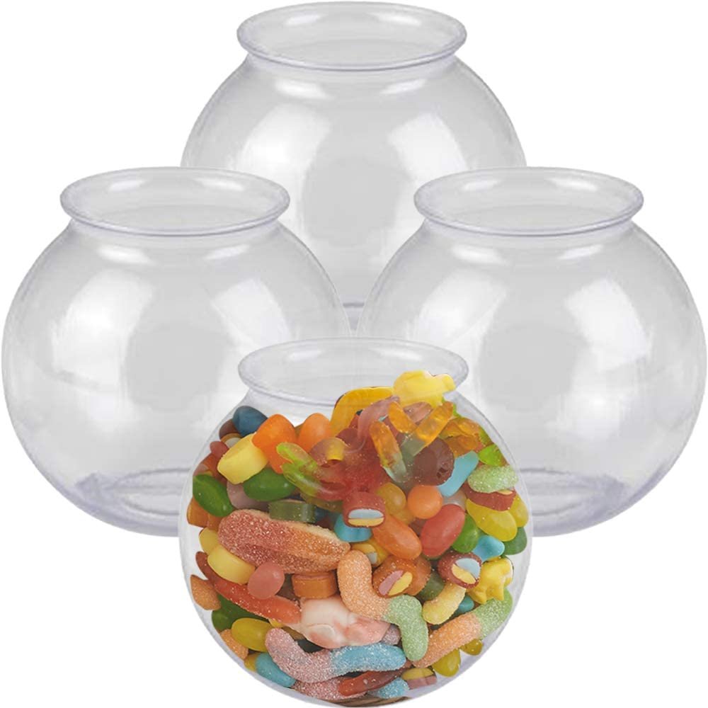 ArtCreativity Plastic Ivy Bowls, Set of 4, Empty 16oz Clear Bowls with Wide Open Mouth, Deep Fish Bowl for Carnival Goldfish Games, Candy Display, Wedding Reception Decorations, or Desk Décor