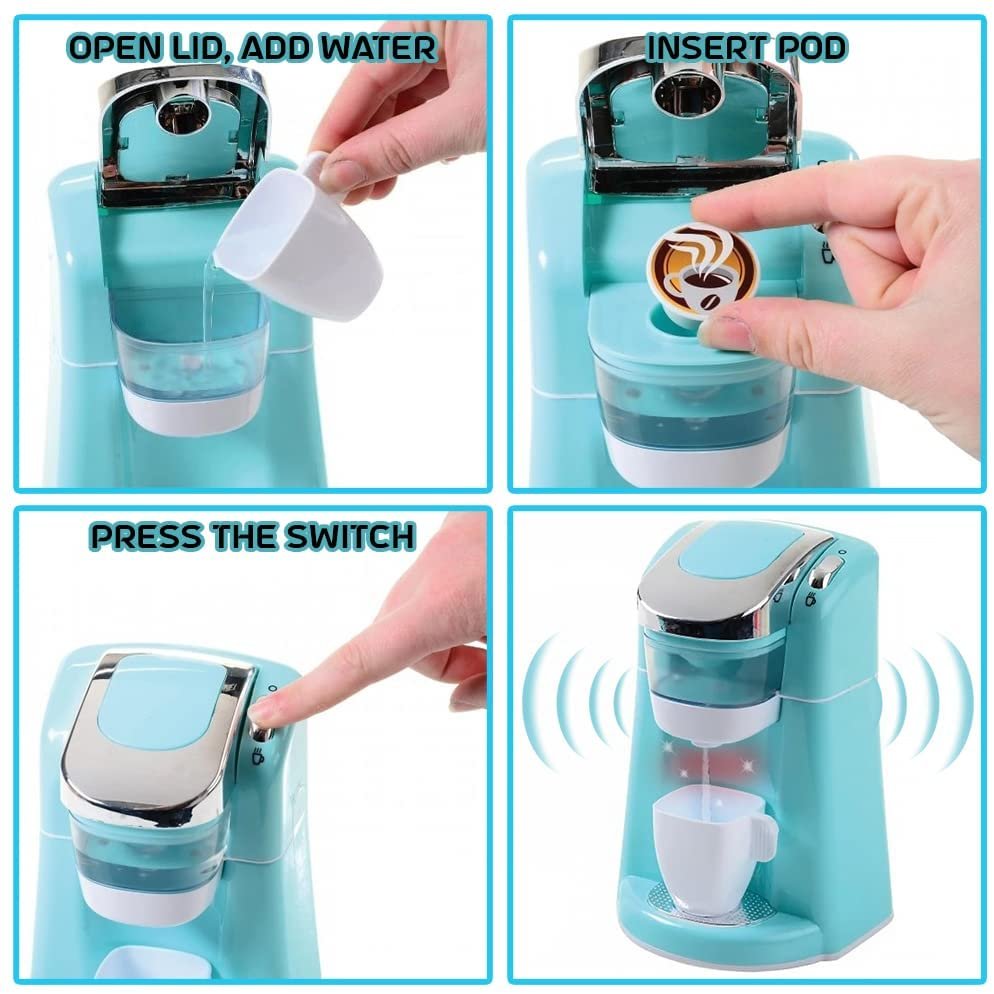 ArtCreativity Coffee Machine for Kids, Coffee Playset with 2 Pretend Pods and 1 Cup, Play Kitchen Accessories with Brewing Sound and Water Dripping, Kitchen Pretend Play Toys for Girls and Boys