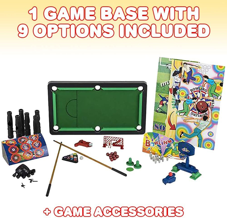 Gamie 9 in 1 Tabletop Game Set, Includes Gaming Table & Accessories for Pool, Soccer, Basketball, Bowling, Hockey, Target, Golf, Handball, and Snooker Game, Great for Game Nights, Best Gift for Kids