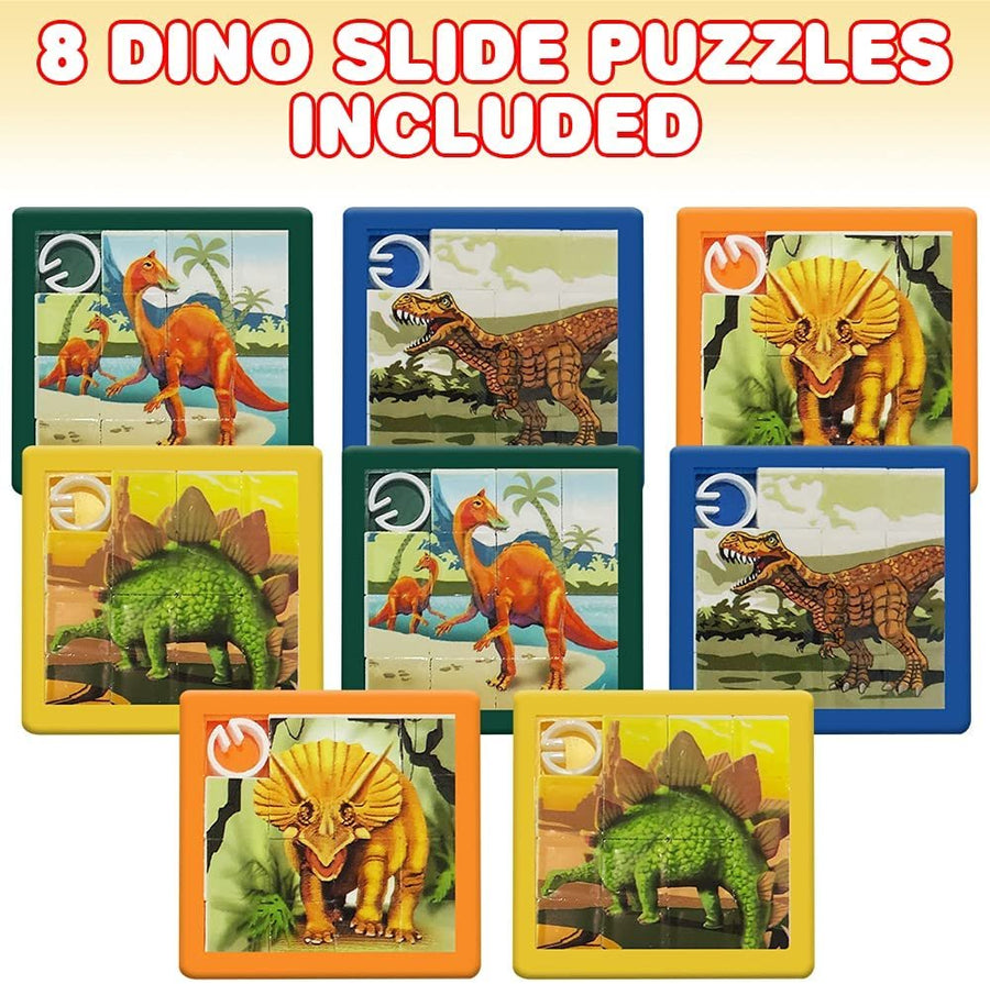 Dinosaur Slide Puzzles for Kids, Set of 8, Dinosaur Puzzle Set with Assorted Styles, Dino Toys for Boys and Girls, Dinosaur Party Favors and Kids’ Road Trip Toys