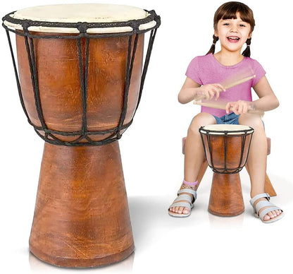 ArtCreativity 16 Inch Wooden Drum Set with Sticks, Rustic Brown Wood and Authentic Design, Fun Musical Instrument for Kids, Great Gift Idea for Boys and Girls