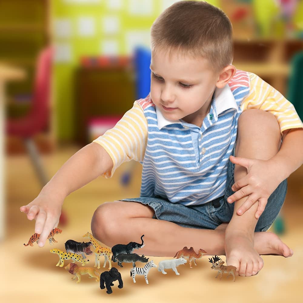 ArtCreativity Safari Animal Figurines Set for Kids Pack of 12 Assorted 2.5 inch Small Animal Figures Sturdy Plastic Toys Fun Zoo Theme