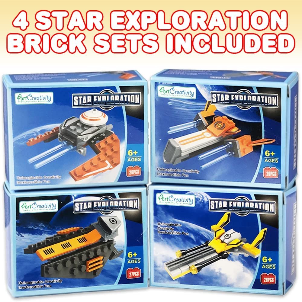 ArtCreativity Star Exploration Bricks, Set of 4, Space Ship Building Toys for Kids in Assorted Designs, 3D Puzzles for Kids, Outer Space Party Favors and Galaxy Party Supplies, for Ages 6 and Up