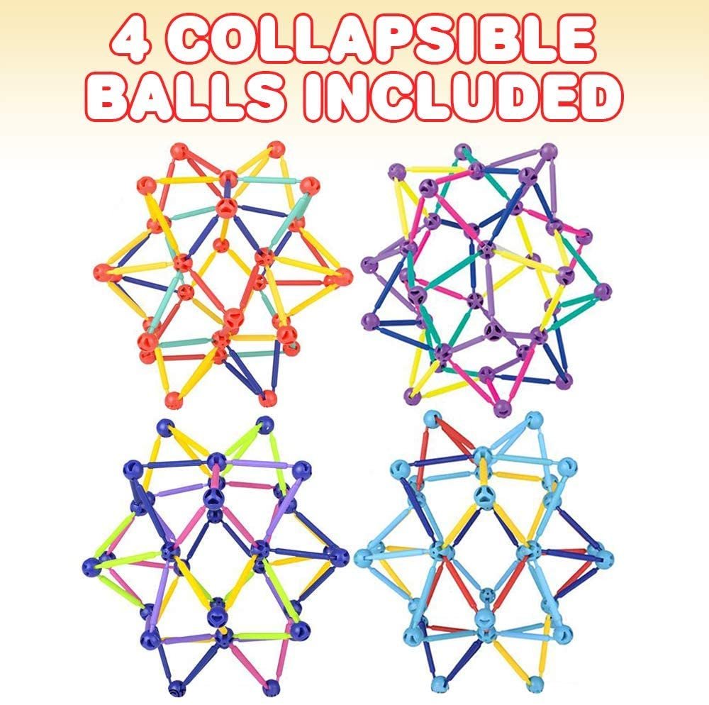 Collapsible Ball Toys, Set of 4 Expanding Mini Spheres for Kids, Stress Relief Fidget Toy for ADHD, Anxiety, Autistic Children, Great Party Favors and Gifts for Boys and Girls