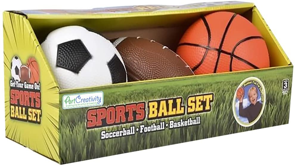 ArtCreativity Sports Ball Set with 3 Balls, Includes Kids’ Basketball, Football, and Soccer Ball, Durable PVC Sports Balls for Kids, Great as Sports Party Decorations, Playground Balls, and Gifts
