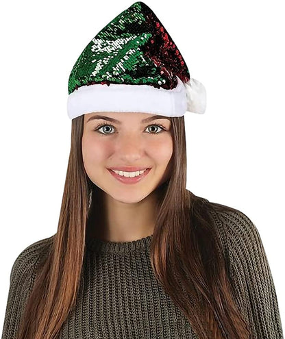 ArtCreativity Flip Sequin Santa Hat, 1pc, Santa Costume Hat with Shiny Sequins and Pompom, Christmas Photo Booth Prop, Christmas Party Hat for Kids and Adults, Holiday Party Favor