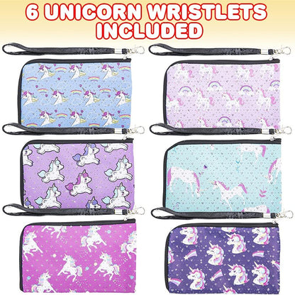 ArtCreativity Unicorn Wristlets for Kids, Set of 6, Cute Unicorn Wrist Bags with Strap and Zipper, Unicorn Gifts for Girls, Princess Party Supplies, Birthday Party Favors and Goodie Bag Fillers