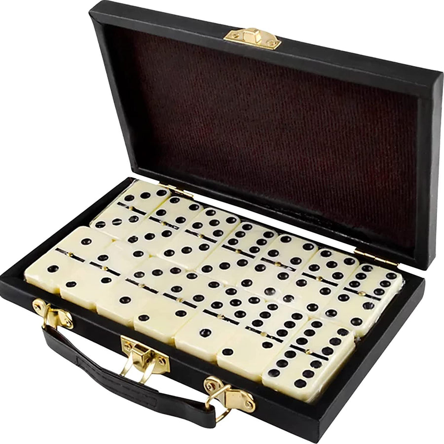 Gamie Double Six Dominoes Set in Faux Leather Case, 28 Dominos Tiles for Kids, Fun Educational Toy Classroom Kit, Classic Set of Dominoes for Game Night or Travel in Gift Box