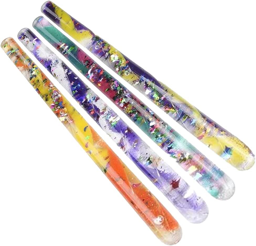 Jumbo Spiral Glitter Wands, Set of 4, Toy Wands for Kids with Mesmerizing Confetti, Calming Sensory Toys for Children, Kids’ Fidget Toys in Assorted Designs, Princess Party Favors