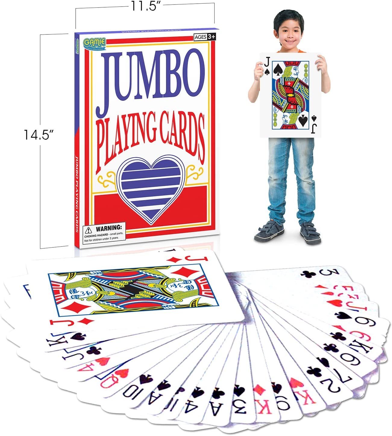 Gamie Jumbo Giant Poker Playing Cards Deck - 10.5"es X 14.5"es - Extra Large Card Set with 2 Jokers - Huge Casino Game Cards for Kids and Adults - Oversize Poker Party Decorations - 1 Pack