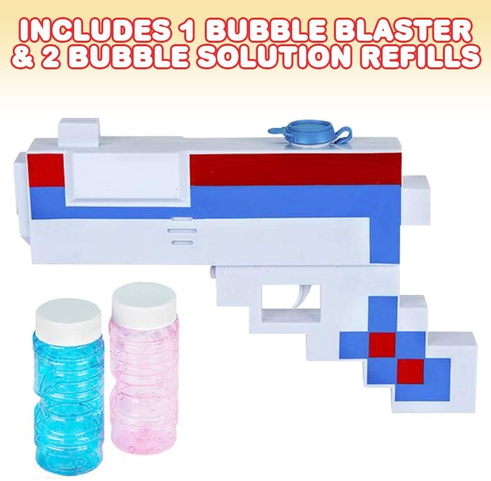 ArtCreativity Patriotic Pixel Bubble Blaster Toy Gun with Lights & Sound, 2 Bottles of Bubble Solution & Batteries Included, Red, White, and Blue Light Up Pixelated Blower for Boys, Girls, 4th of July