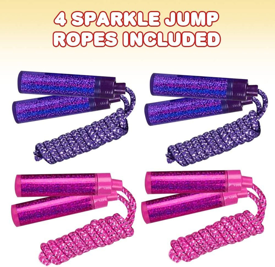 84" Sparkle Jump Ropes, Set of 4, Vibrant Jumping Ropes for Kids, Durable Skipping Ropes with Plastic Handles, Great Birthday Party Favors, Goodie Bag Fillers for Boys and Girls