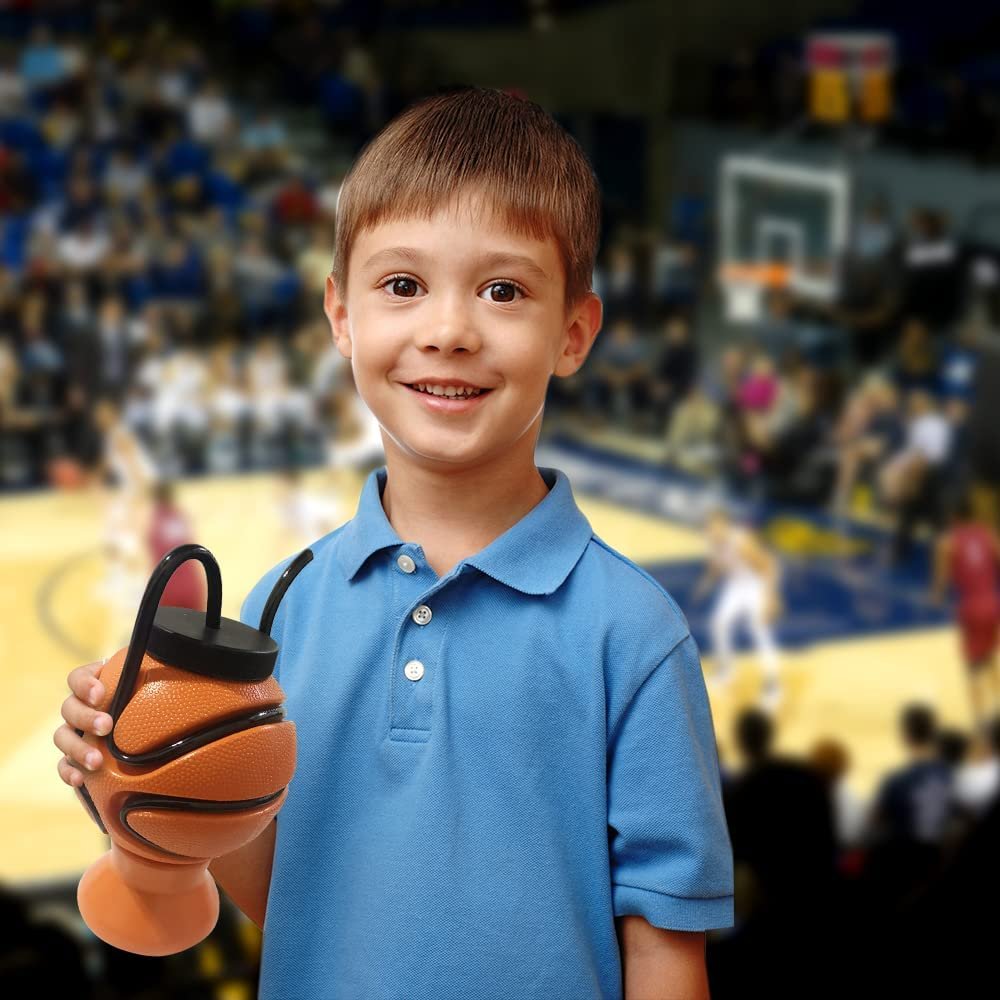 Basketball Water Bottles with Straws, Set of 2, Basketball Sports Water Bottle for Kids with Wrap-Around Straws, Basketball Party Favors and Gifts, Unique Basketball Party Decorations