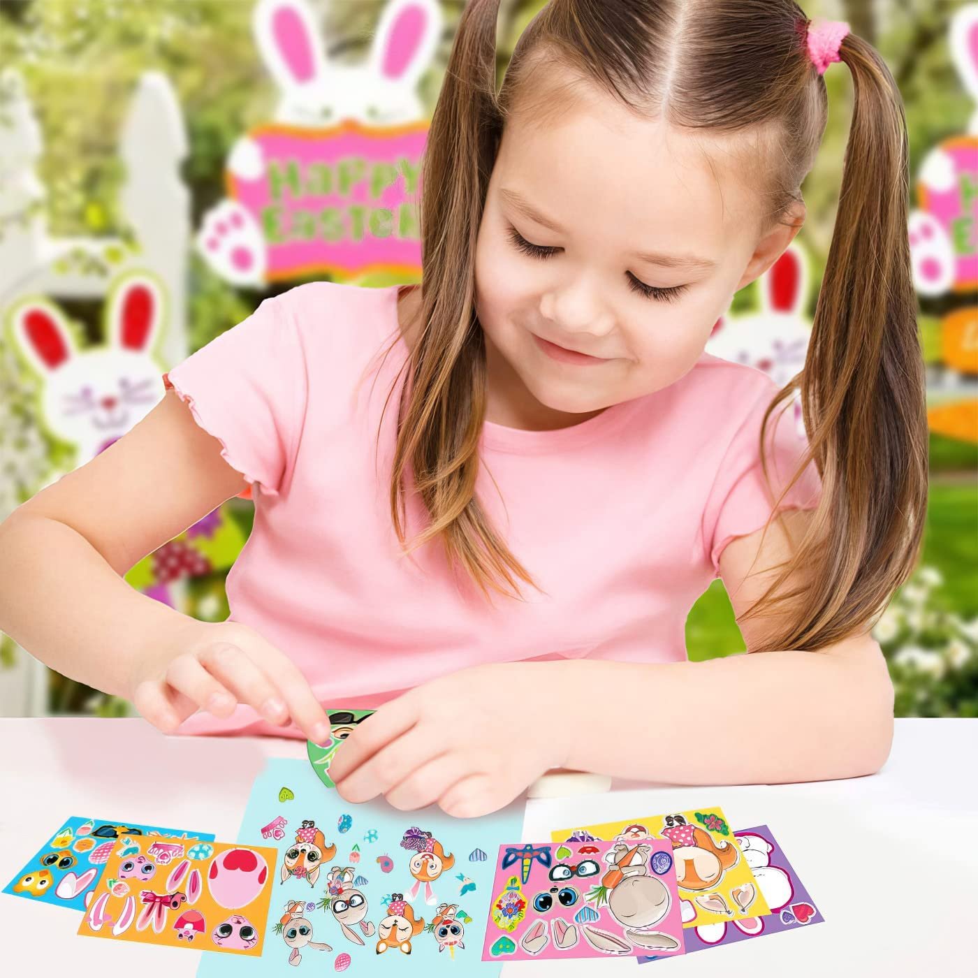 Artcreativity Easter Make Your Own Stickers, Bulk Easter Stickers for Kids, 96 Sticker Sheets with 6 Designs, Easter Basket Stuffers, Easter Egg Stickers and Bunny Stickers, Easter Crafts for Kids