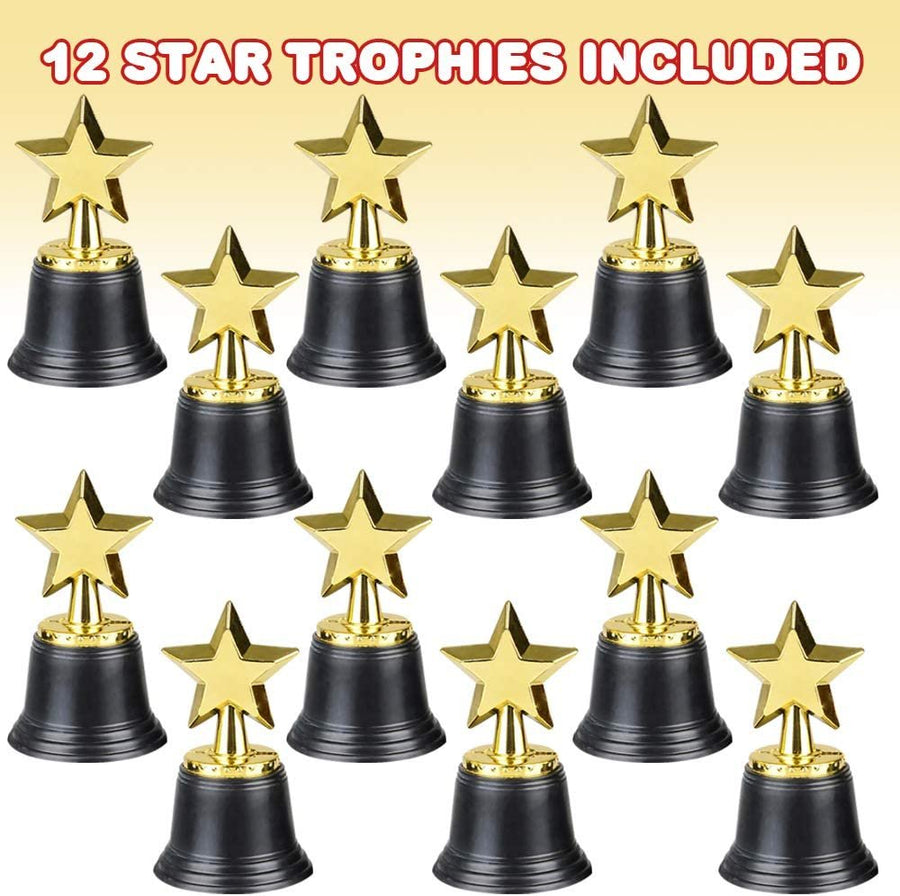 Gold Plastic Star Trophies for Kids - Pack of 12 Golden Colored Trophy Set - 4.5" Award Trophies for Football, Soccer, Baseball, Carnival Prize, Party Favors for Boys and Girls