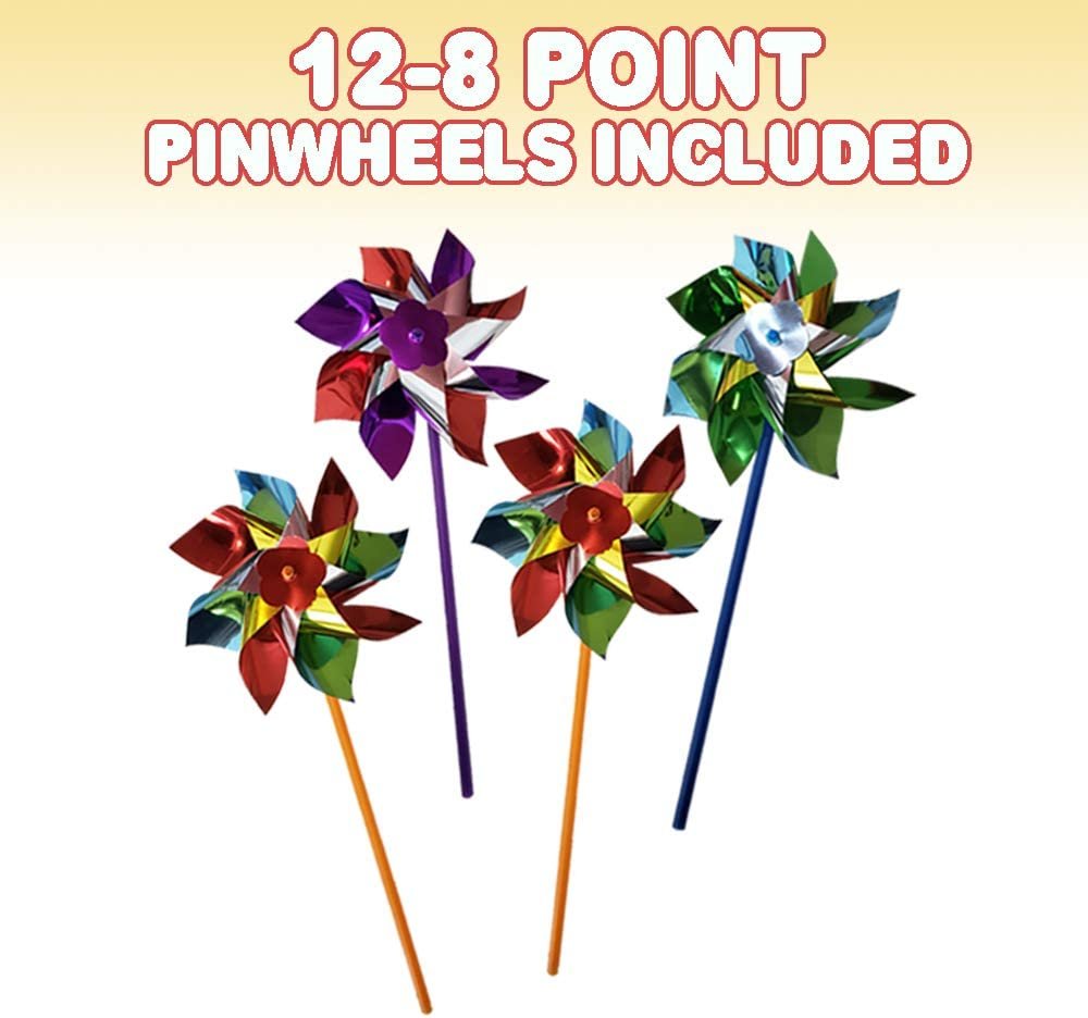 12 Pack Pinwheels Set - 6" - Assorted Colors - Fun Carnival Toy and Party Favor - Yard, Garden Spinning Windmill - Amazing Gift Idea for Boys and Girls Ages 3+