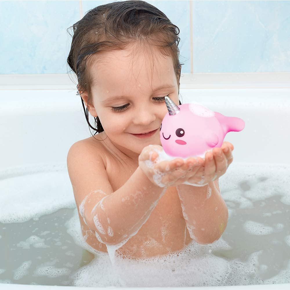 Light Up Narwhal Bath Toys for Kids, Set of 3, Cute Bathtub Toys with Fun LEDs, Bath Tub Toys for Boys and Girls, Cool Narwhal Birthday Party Favors, Goodie Bag Fillers for Children