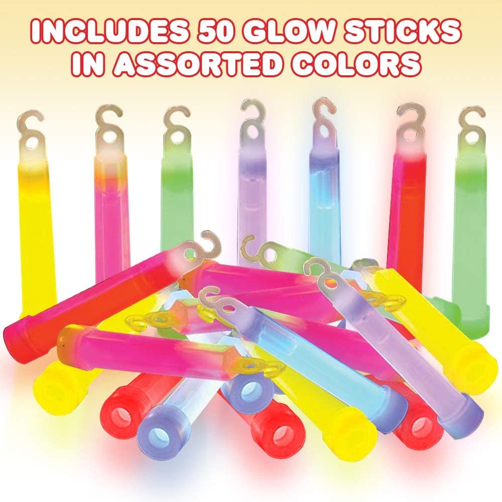 50 Pack Bulk Glow Sticks, Assorted Colors Party Light Sticks for Kids and Adults with Strings, Glow in the Dark Party Supplies, Party Decorations, Party Favors for Boys and Girls