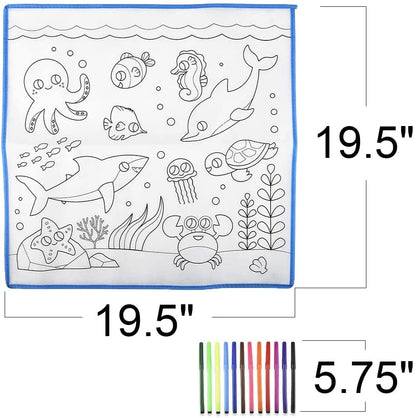 ArtCreativity Aquatic Doodle Mat with 12 Markers, Washable Doodle Mat for Kids with Sea Creature Outlines, Reusable Coloring Mat for Kids, Doodle Play Mat for Hours of Fun, 19.5 x 19.5 Inches
