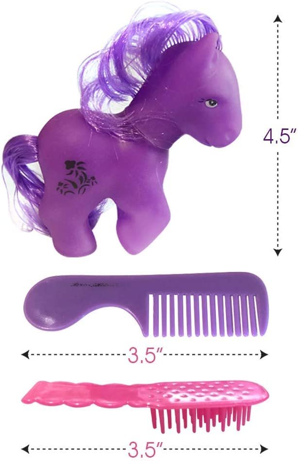 ArtCreativity Lovely Pony 3-Piece Playset - Pack of 4 - Brushing Pony, Brush and Comb Set, Little Pony Unicorn Birthday Party Favors for Kids, Rubber Bath Toys, Cute Assorted Colors