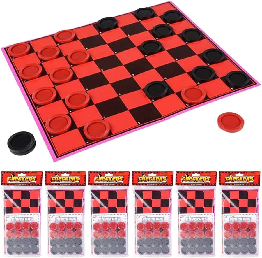 Gamie Checkers Board Game for Kids, Set of 6, Classic Checkers with Red and Black Pieces, Fun Travel Games for Kids and Adults, Cool Birthday Party Favors and Goodie Bag Fillers