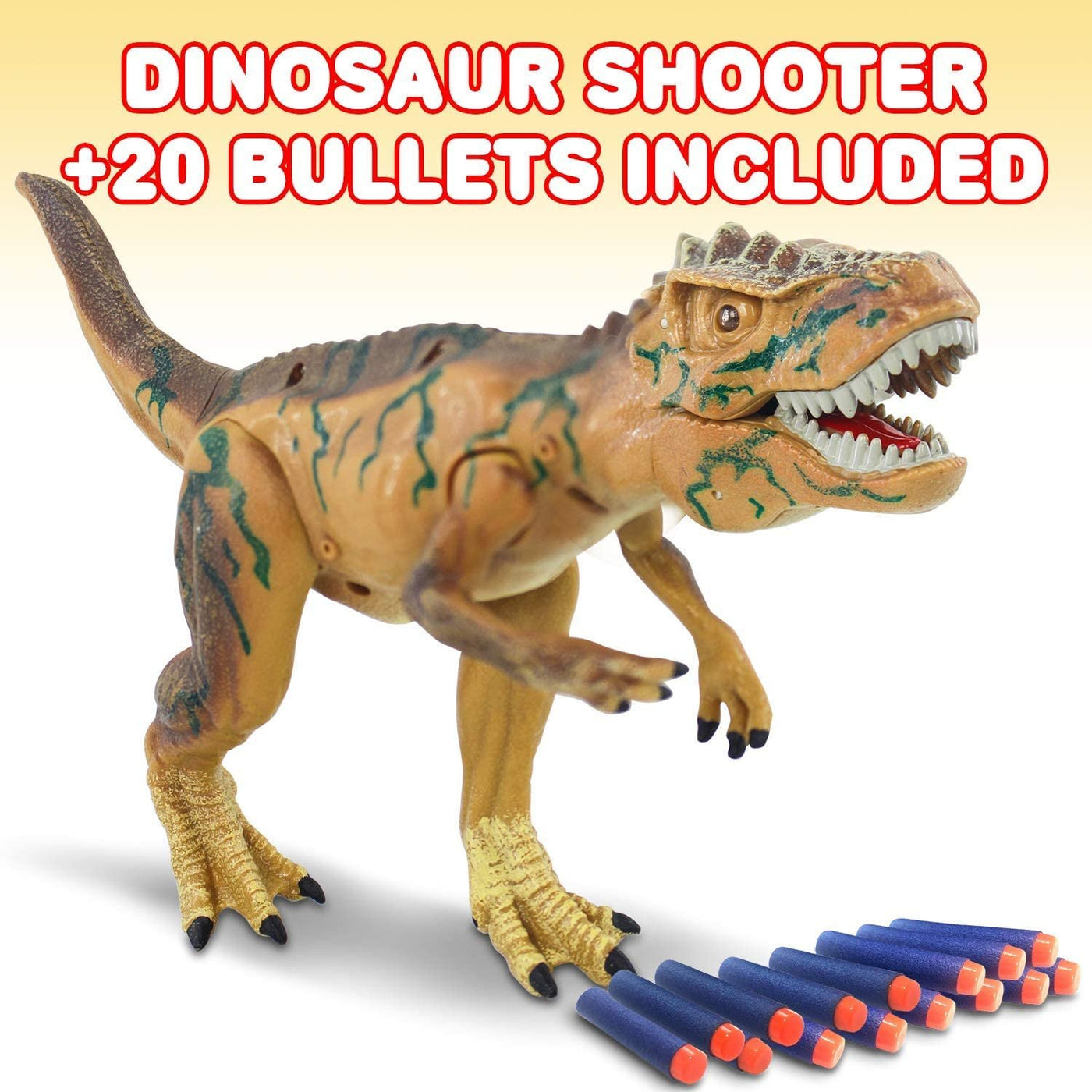 Ejection Dinosaur Gun, Light Up Dinosaur Toy Blaster with 20 Bullets and Roaring Sound, T-Rex Shooting Dinosaur for Boys and Girls, Super Realistic Look, Best Birthday Gift for Kids 3+