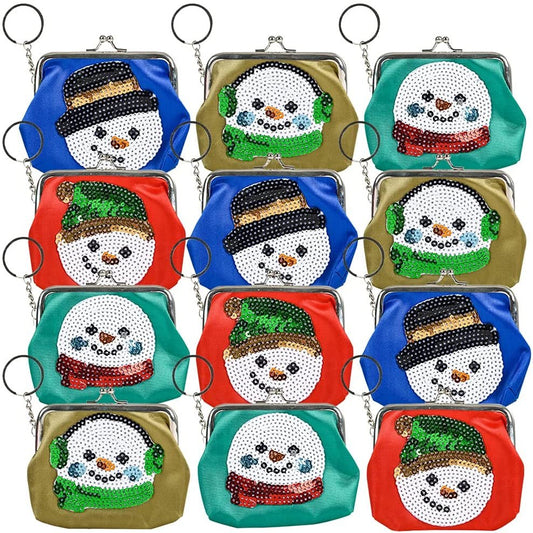 ArtCreativity Snowman Purse Keychains, Set of 12, Festive Gifts in a Variety of Colors and Designs, Christmas Party Favors for Kids and Adults, Christmas Stocking Stuffers and Goody Bag Fillers