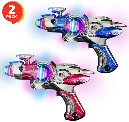 ArtCreativity Red and Blue Super Spinning Space Blaster Laser Gun Set with Flashing LEDs and Sound Effects - Pack of 2 - Cool Futuristic Toy Guns - Batteries Included - Great Gift Idea for Kids