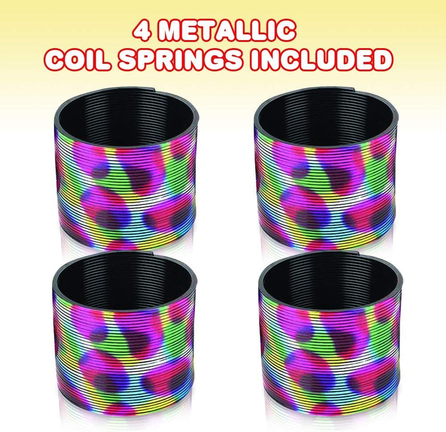 Metallic Rainbow Coil Springs, Set of 4, Plastic Rainbow Coil Springs for Kids, Fun Birthday Party Favors for Boys and Girls, Goodie Bag Fillers, Old School Retro Toys