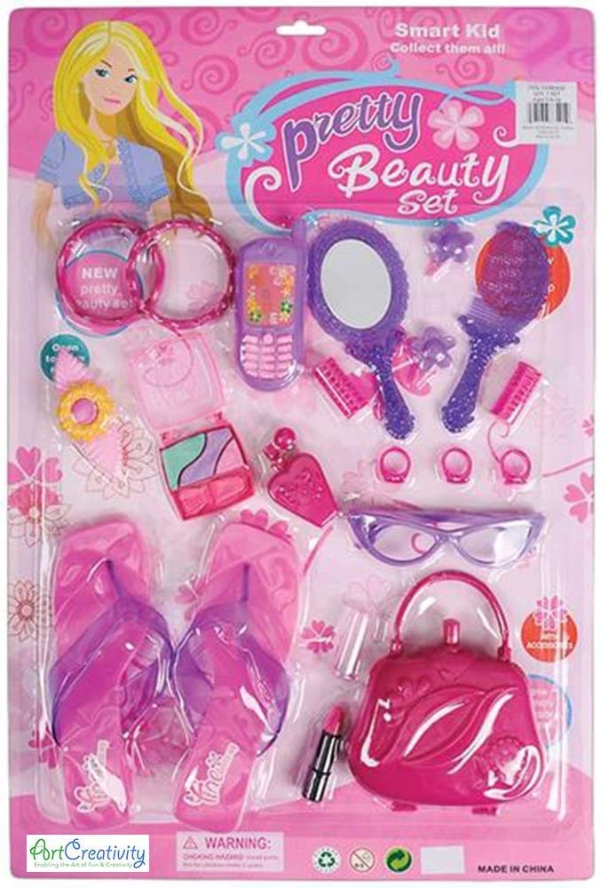 18pc Beauty Playset for Kids, Princess Pretend Play Set for Girls, Includes Princess Shoes, Toy Cell Phone, Rings, Hair Accessories and More, Role Play Princess Gifts for Girls