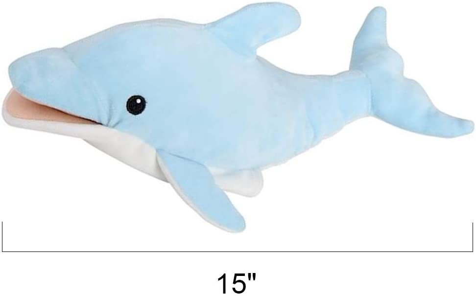Blue Dolphin Hand Puppet, Soft Plush Puppet for Kids, Cute Dolphin Toys for Boys and Girls, Aquatic Theme Party Decoration, Great Birthday Gift