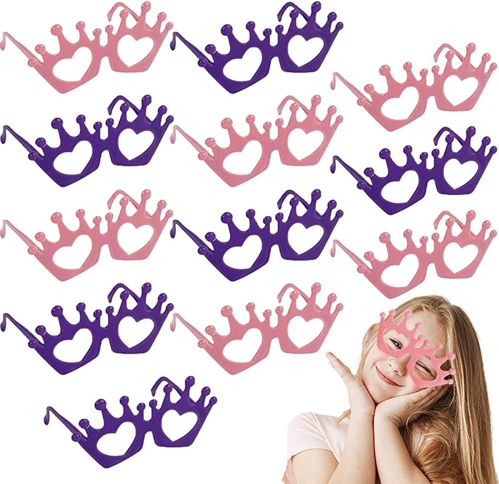 Princess Tiara Glasses, Set of 12, Princess Dress Up Accessories in Purple and Pink, Princess Party Favors for Girls and Boys, Great as Decorations and Pretend Play
