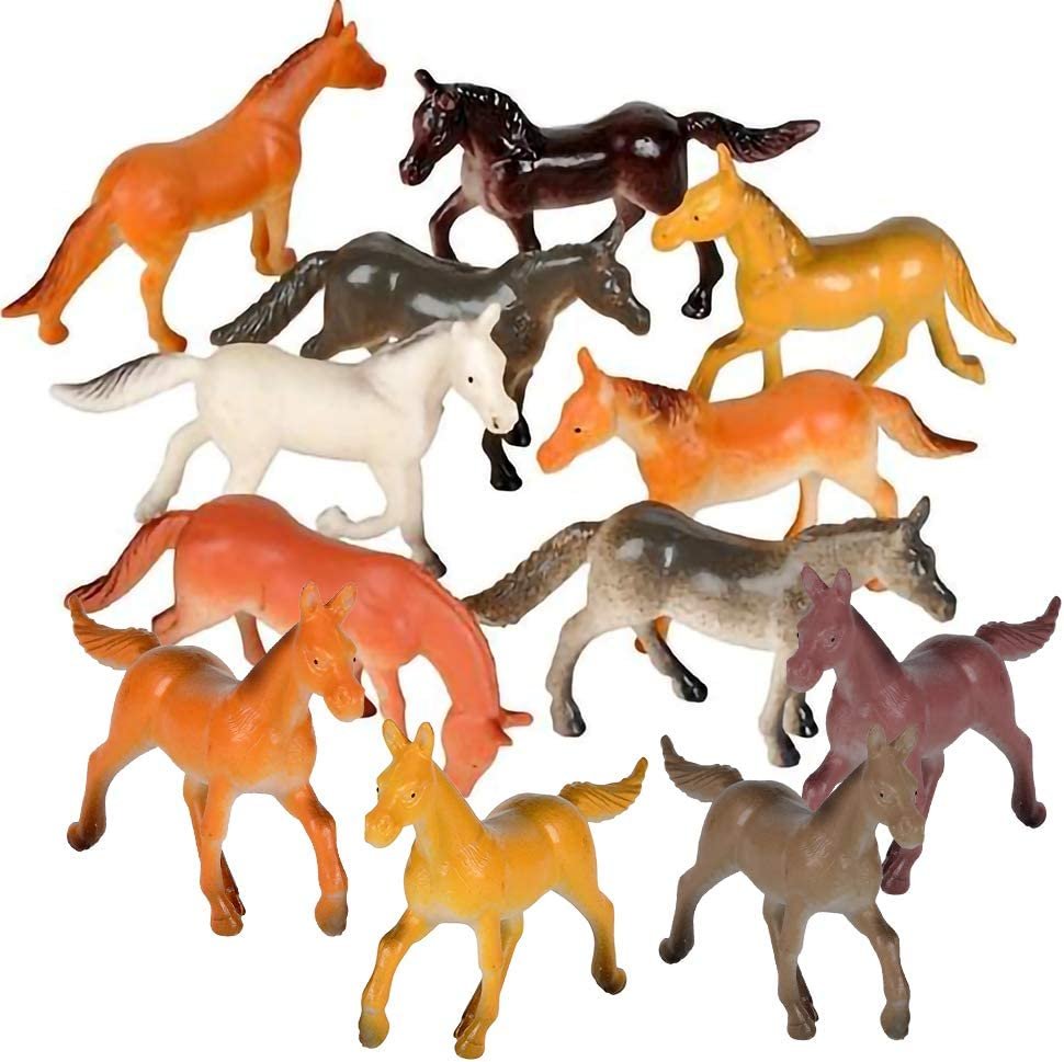Mini Horse Figurines Set for Kids - Pack of 12 - Assorted 2.5" Small Horses, Sturdy Plastic Toys, Fun Birthday Party Favors, Great Playset for Boys and Girls Ages 3+
