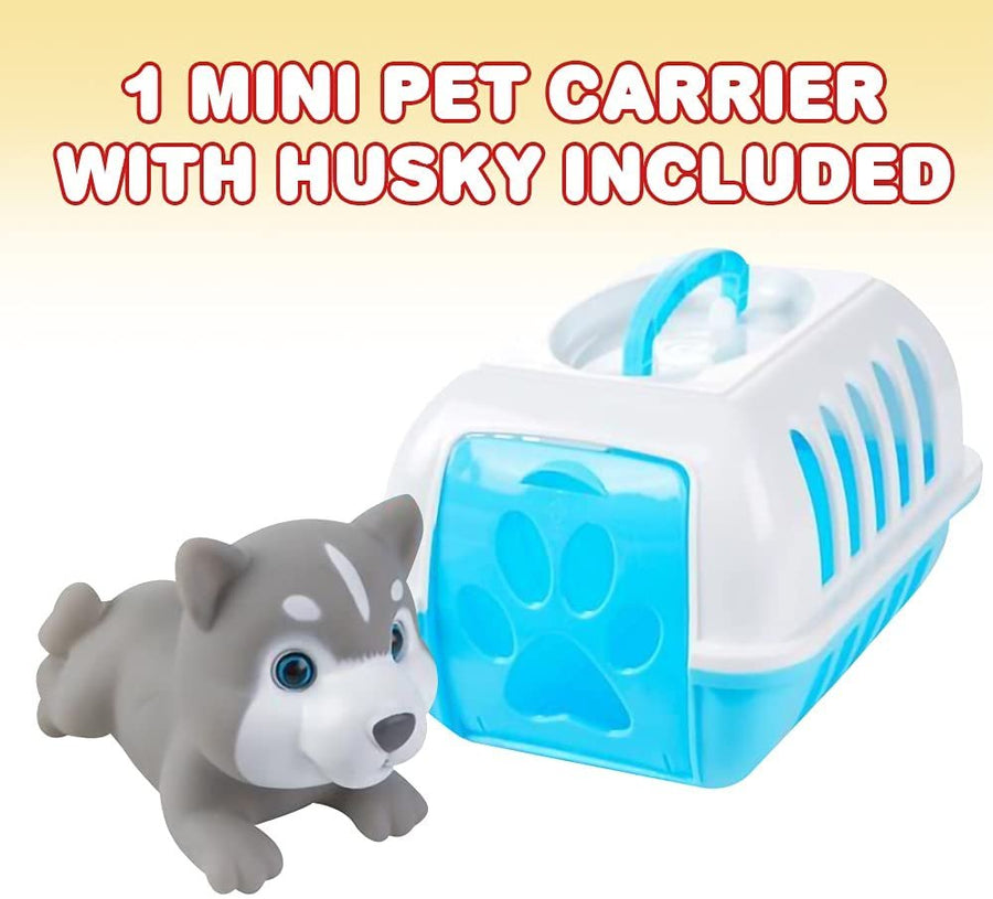 Dog Carrier Playset, Includes Mini Pet Carrier with Husky Toy, Travel Toy for Children