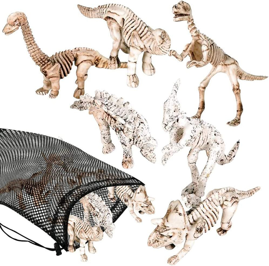 Dino Fossils in Mesh Bag, Set of 12 Mini Dinosaur Fossils in Assorted Designs, Fun Dinosaur Play Set for Boys and Girls, Best Dinosaur Birthday Gift for Kids