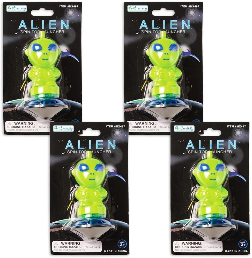 Alien Spin Top Launchers, Set of 4, UFO Spinning Toys for Kids, Outer Space Party Favors and Galaxy Party Supplies, Alien Toys for Kids for Hours of Active Play