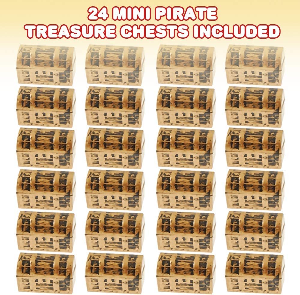 Mini Pirate Treasure Chests, Set of 24, 1.5" Plastic Chests with a Gold Finish, Cool Pirate Birthday Party Favors Supplies for Kids, Unique Decorations and Goodie Bag Stuffers
