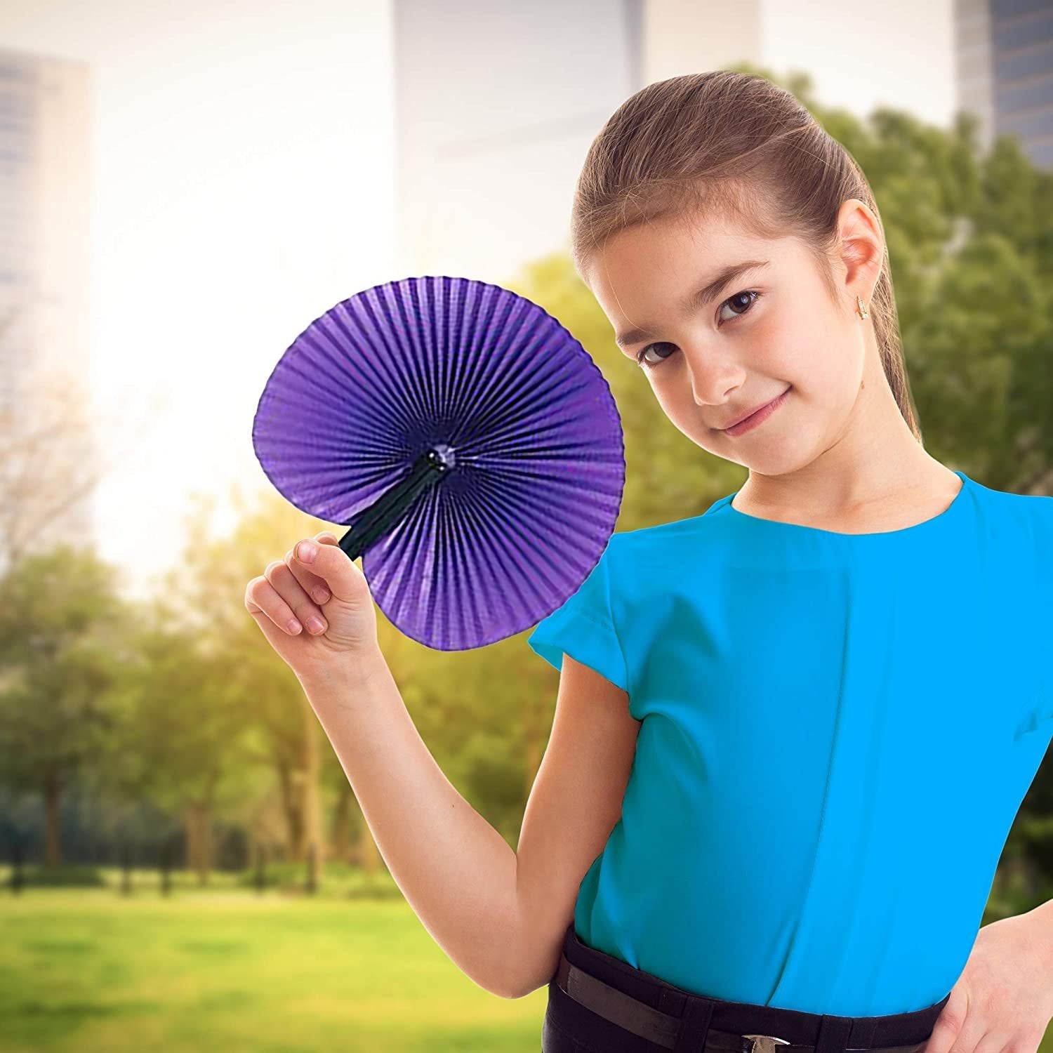 10" Colorful Folding Fans - Pack of 12 - Cool Summer Contraption - Handheld Paper Fan with Plastic Shafts - Hot New Party Favor and Prize - Fun Novelties, Gifts for Kids Ages 3+