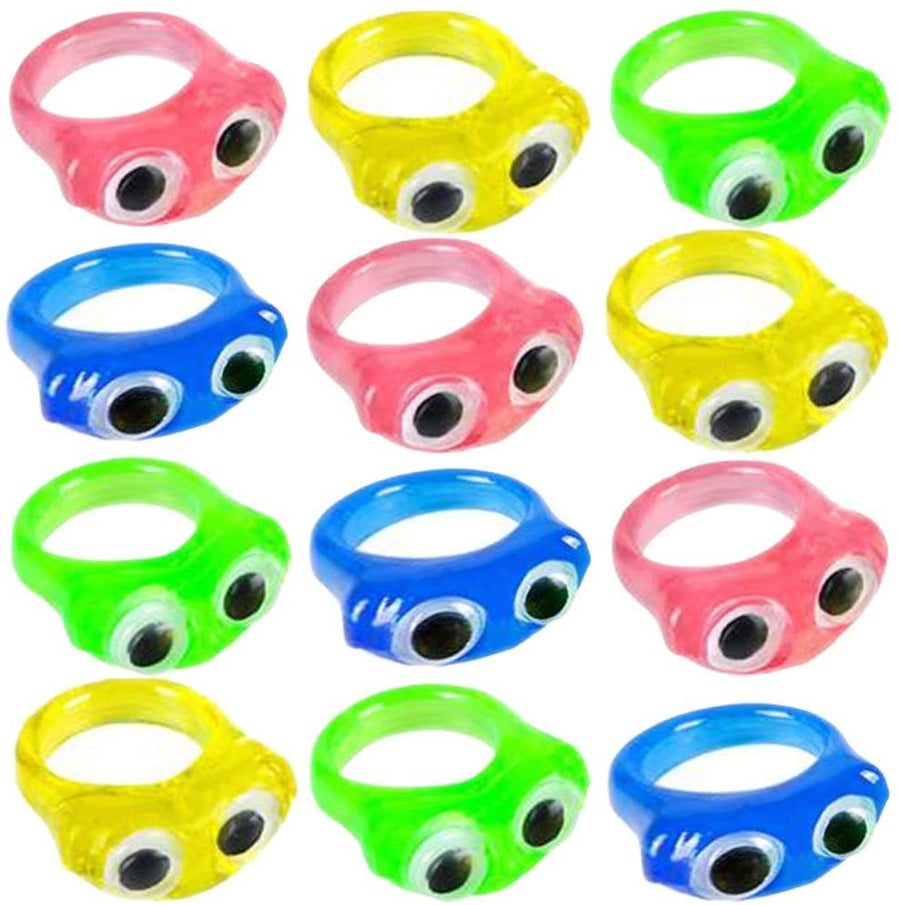 Googly Eye Rings for Kids, Set of 24, Colorful Toy Jewelry for Boys and Girls, Cute Birthday Party Favors for Children, Classroom Teacher Rewards, Kids’ Stocking Stuffers, 4 Colors