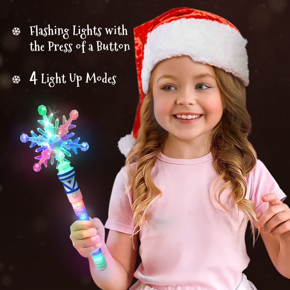 Light Up Christmas Snowflake Wand for Kids, Magic Wand with 4 Flashing Modes and Multiple LED Colors, Frozen Party Favors Holiday Stocking Stuffer, Light Up Toys, for Kids