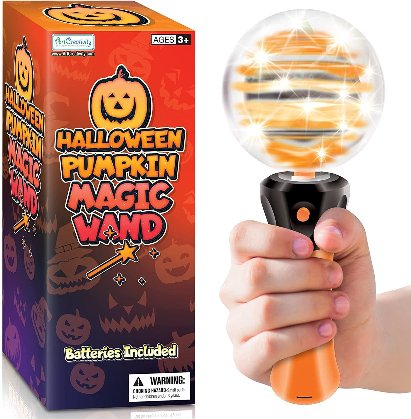 Light Up Halloween Pumpkin Magic Wand Toy, Jack-O-Lantern Light Up Toys For Kids, with Light Up & Spinning Effects, Halloween Costume Prop and Gift for Kids, Unique Halloween Party Favor