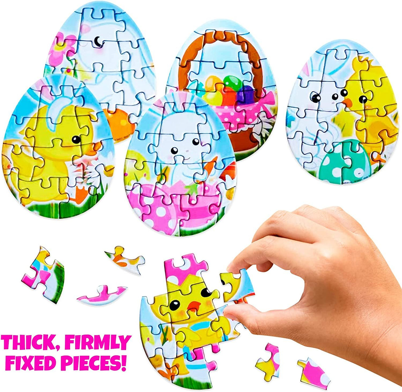 Pre-Filled Easter Eggs with Puzzles Inside - Set of 24 - Colorful Surprise Eggs for Kids with Jigsaw Puzzles - Easter Egg Hunt Supplies - Easter Basket Fillers and Goodie Bag Stuffers