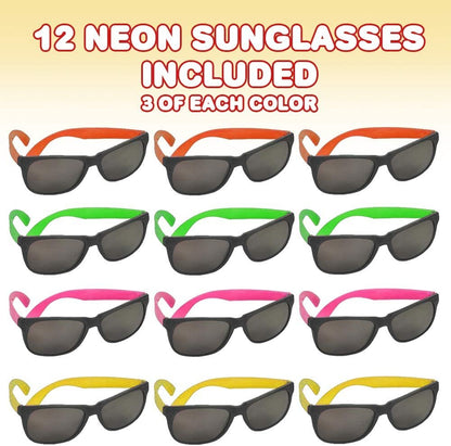 ArtCreativity Neon Sunglasses for Kids, Set of 12, Bright Assorted Colors, Cool Birthday and Pool Party Favors for Boys and Girls, Fun Dress-Up Accessories, Goodie Bag Fillers