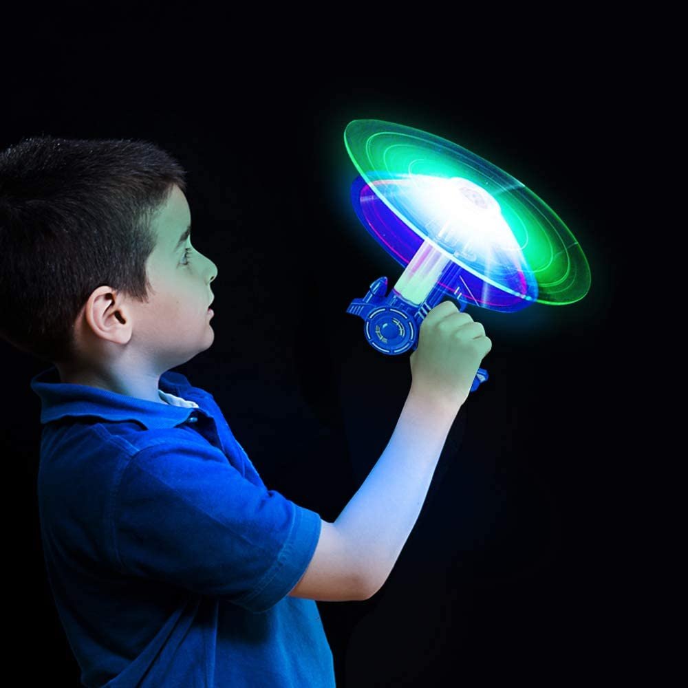 ArtCreativity Space Blaster Spinners, Set of 2, Toy Guns for Kids with Spinning Action, LEDs, and Sound, Batteries Included, Fun Light Up Toys for Boys and Girls, Great Birthday