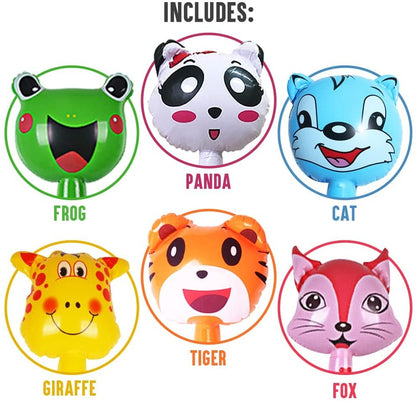 ArtCreativity Inflatable Animal Sticks, Set of 6, Animal Inflates for Kids in Assorted Designs, Zoo Party Favors and Wild One Birthday Decorations, Colorful Swimming Pool Toys for Kids