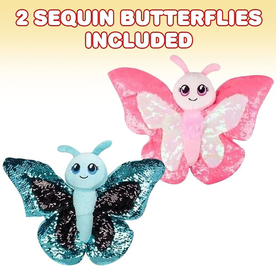 Sequin Butterfly Toys, Set of 2, Plush Butterfly Toy with Color Changing Sequins, Cute Nursery Décor, Butterfly Party Decorations, Fidget Toys for Kids, Stress Relief Toys for Children
