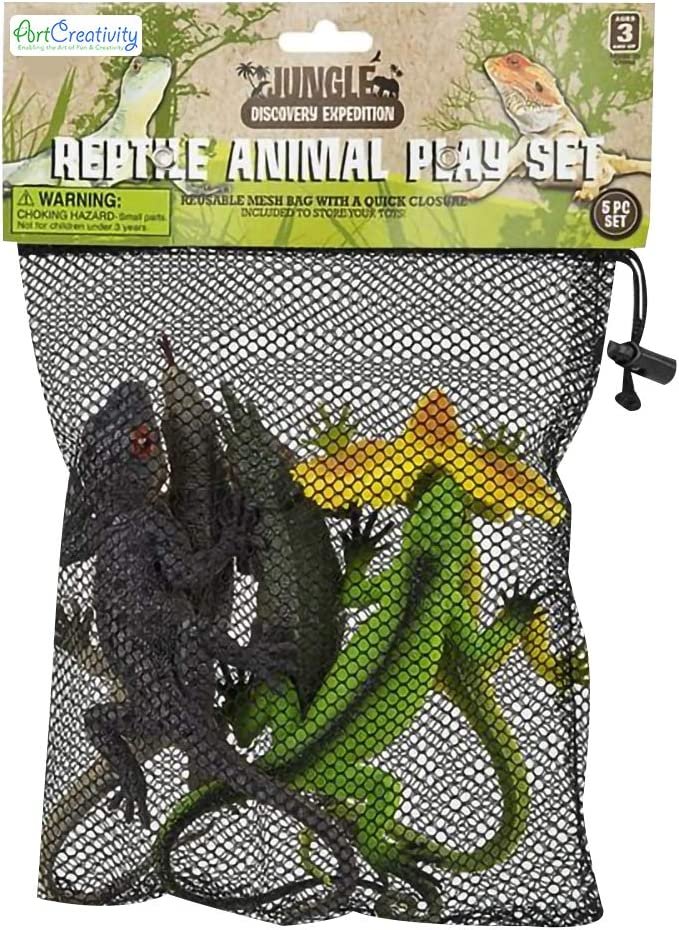 ArtCreativity Reptile Figures Assortment in Mesh Bag, Pack of 5 Reptile Figurines in Assorted Designs, Bath Water Toys for Kids, Party Décor, Party Favors for Boys and Girls